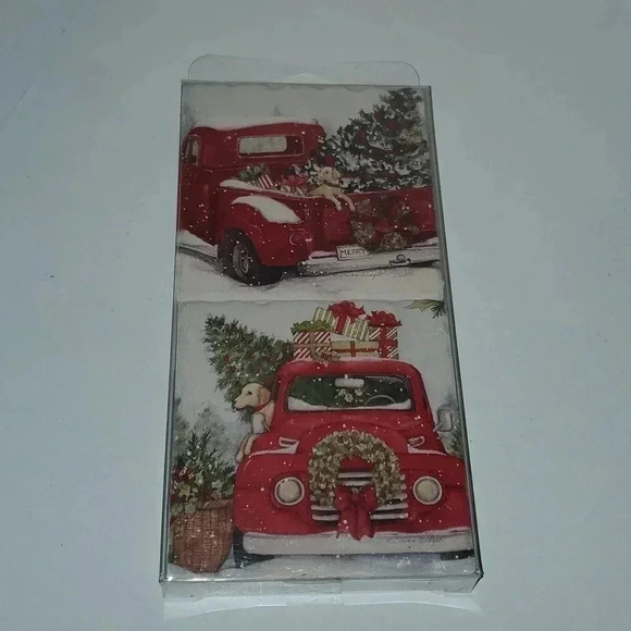 Red Truck and Dog Rustic Christmas Coasters Set of 4 NWT - Picture 1 of 6